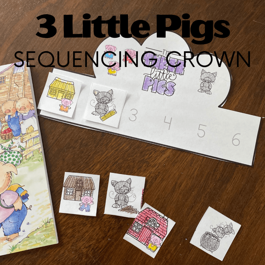 When your kids make a Three Little Pigs sequencing crown, they’ll put events from the story in order as they make a paper crown they can wear.