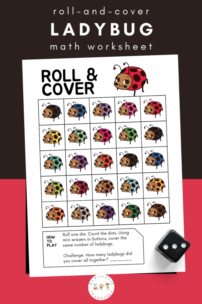 Preschoolers will practice subitizing and counting to 25 with this print-and-go ladybug math activity. Roll the dice, count the dots, and cover the ladybugs!