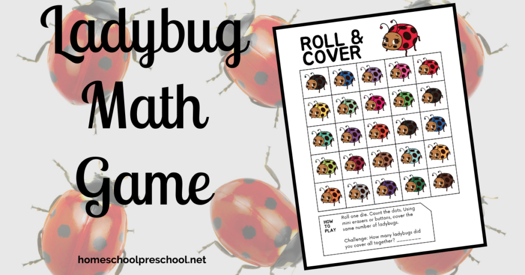 Preschoolers will practice subitizing and counting to 25 with this print-and-go ladybug math activity. Roll the dice, count the dots, and cover the ladybugs!