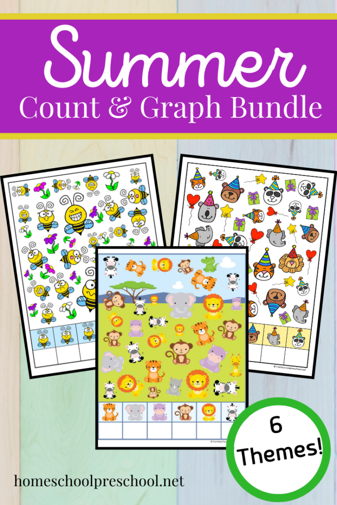 Be sure to add these fun summer count and graph worksheets to your preschool activities! They’re perfect all season long!
