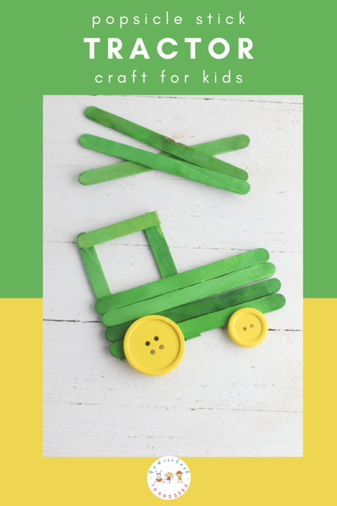 Don't miss this adorable popsicle stick tractor craft for preschool kiddos! Add it to your farm or transportation themes for a fun craft activity. 