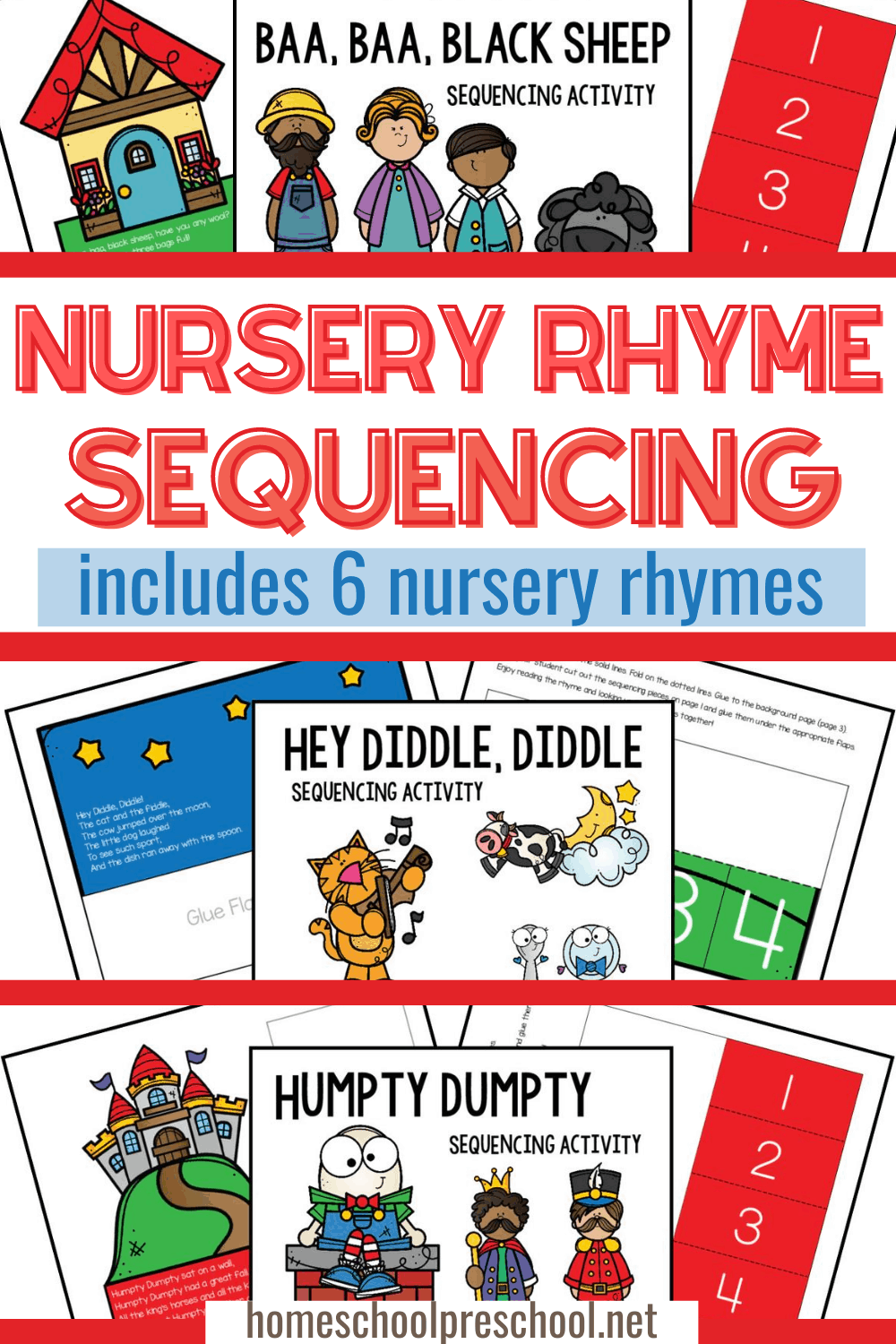 Nursery Rhyme Sequencing Bundle with 6 Rhymes