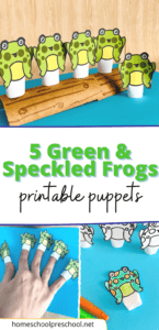 5 Green Speckled Frogs Printable Puppets for Preschool
