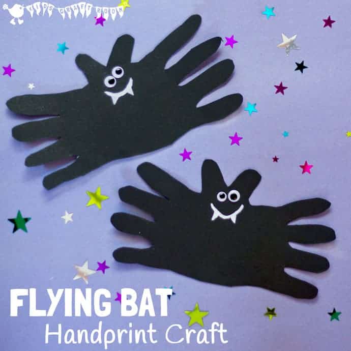 Flying-Bat-Handprint-Craft-Square-ed Halloween Crafts for Kids