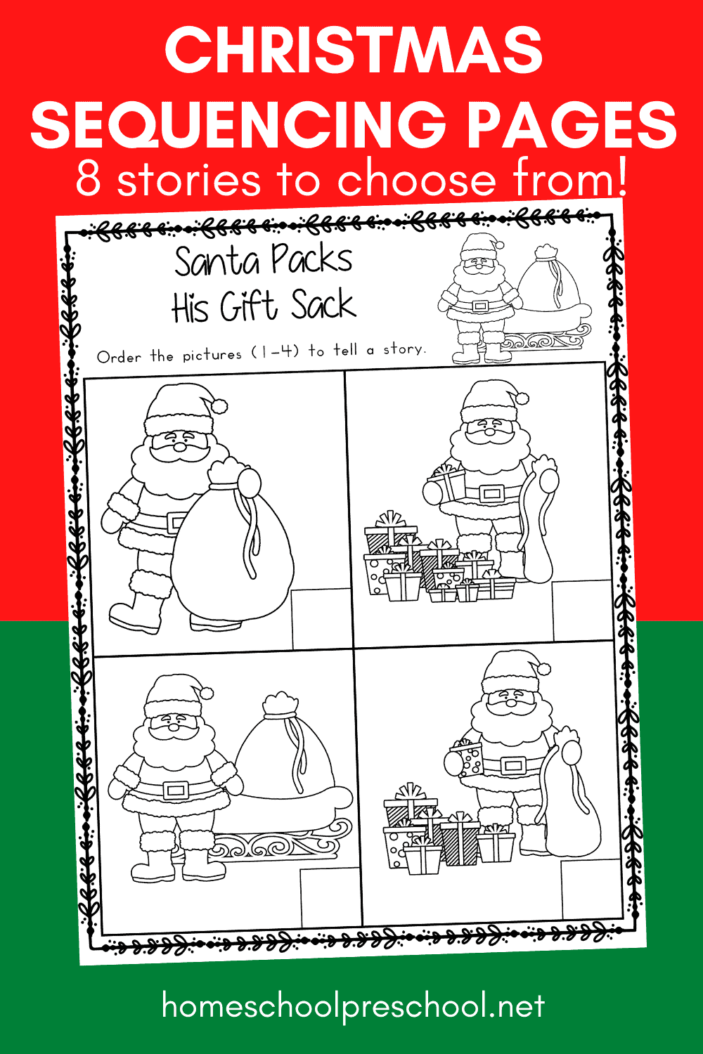 Christmas Sequence Worksheet Pack - Homeschool Preschool