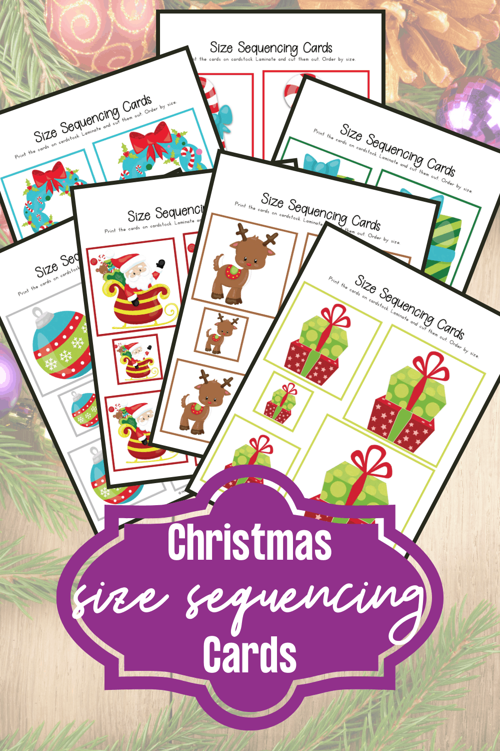 Christmas Size Sequencing Cards for Preschool
