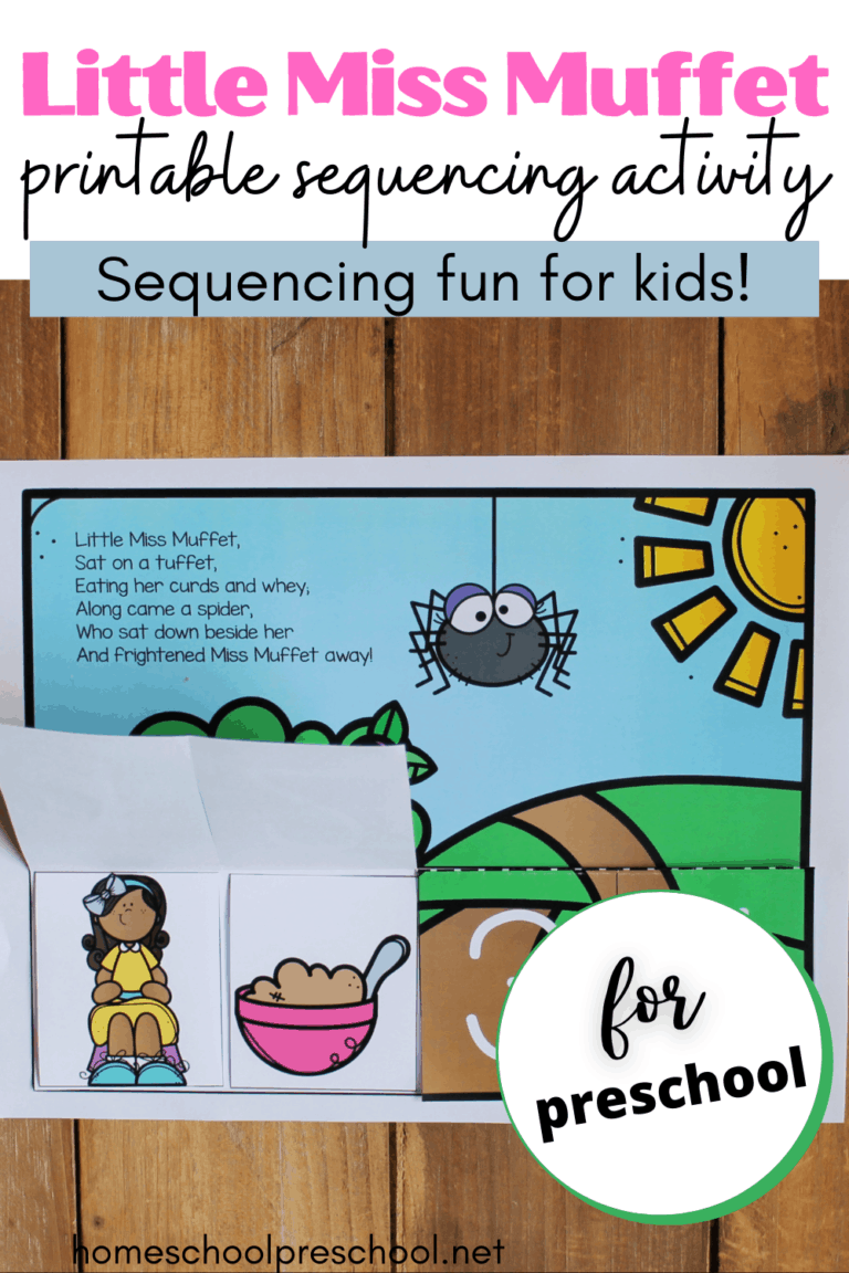 Printable Little Miss Muffet Sequencing Activity for Preschool