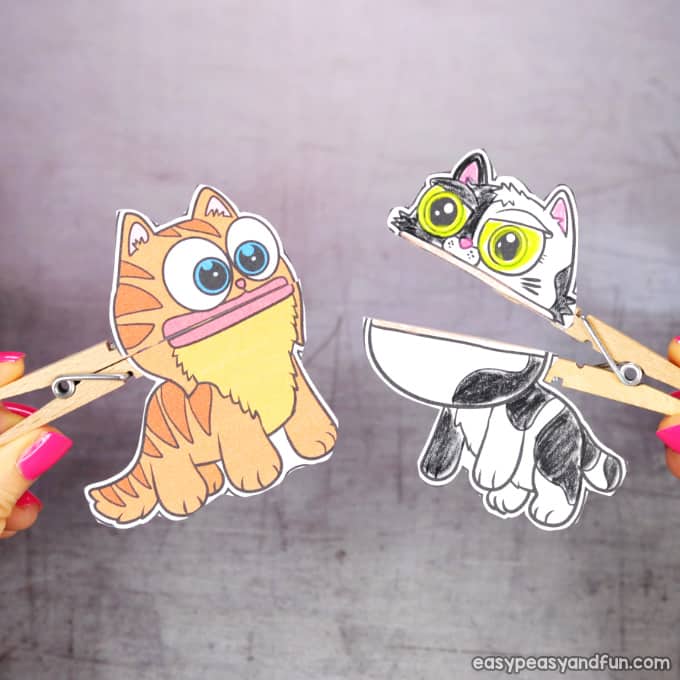 Clothespin-Cat-Puppets-Printable Cat Crafts for Preschoolers