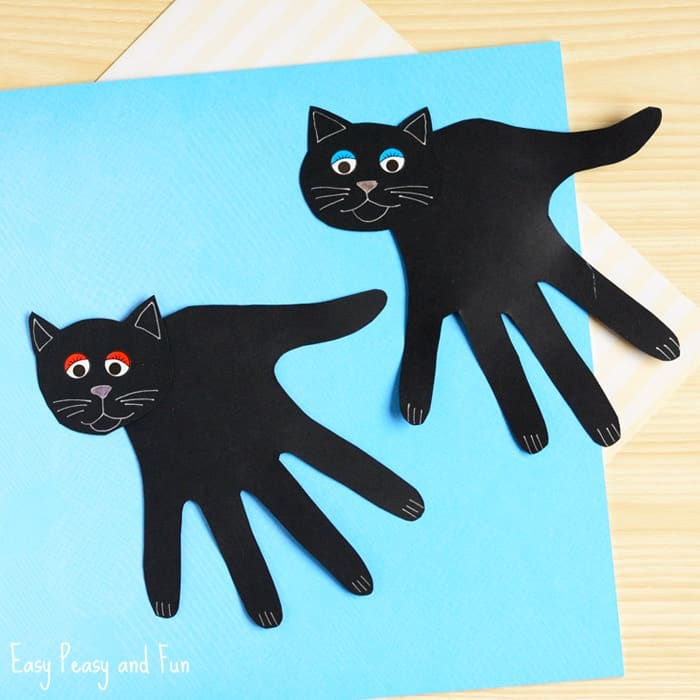 Handprint-Black-Cat-Craft Cat Crafts for Preschoolers