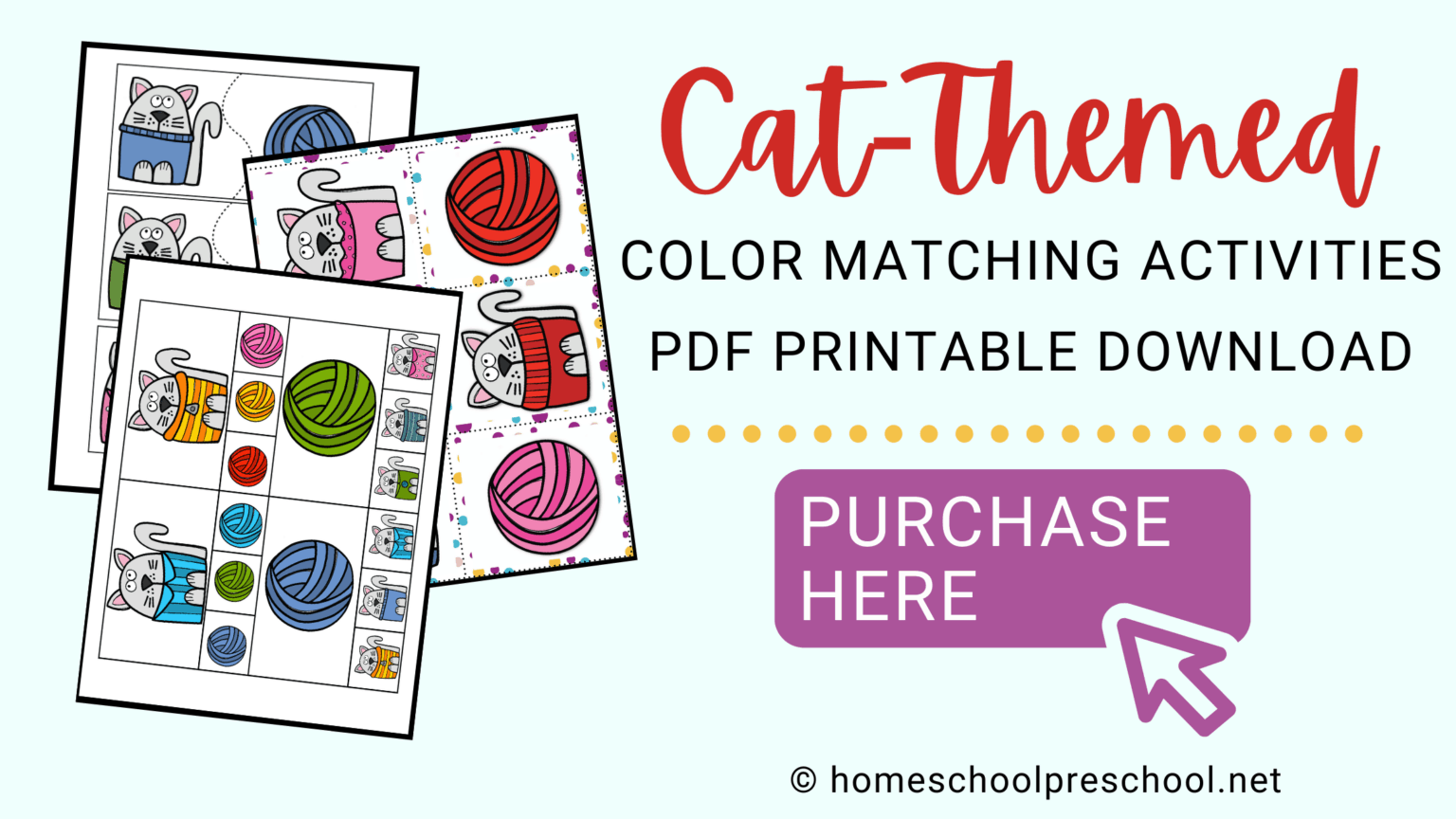 Cat Color Matching Printables for Preschoolers
