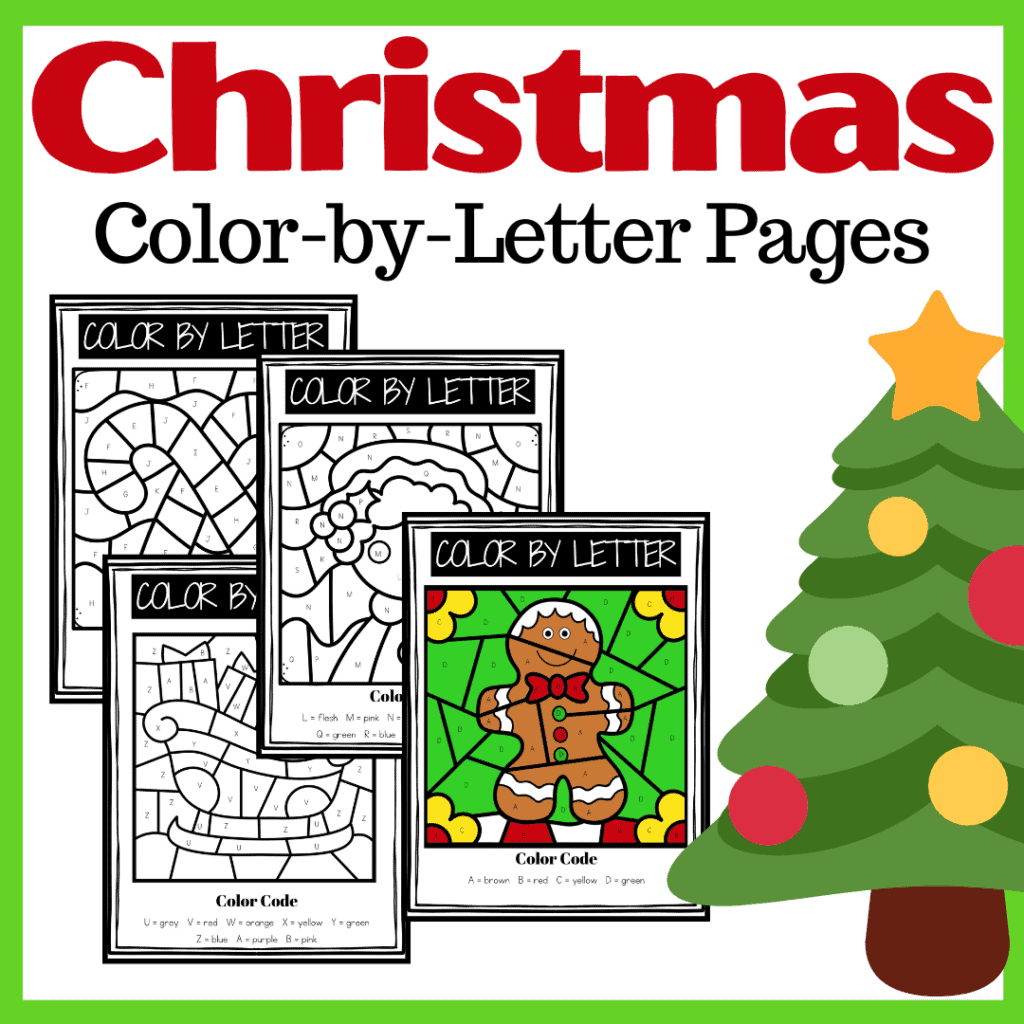 Christmas Color by Letter Worksheets for Preschoolers