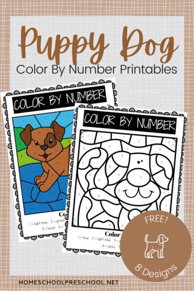 Dog Color By Number Printables for Preschoolers