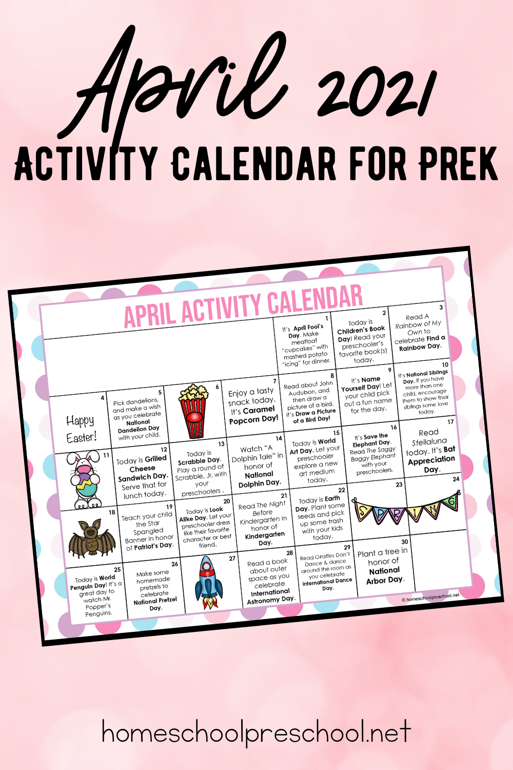 April Preschool Activity Calendar