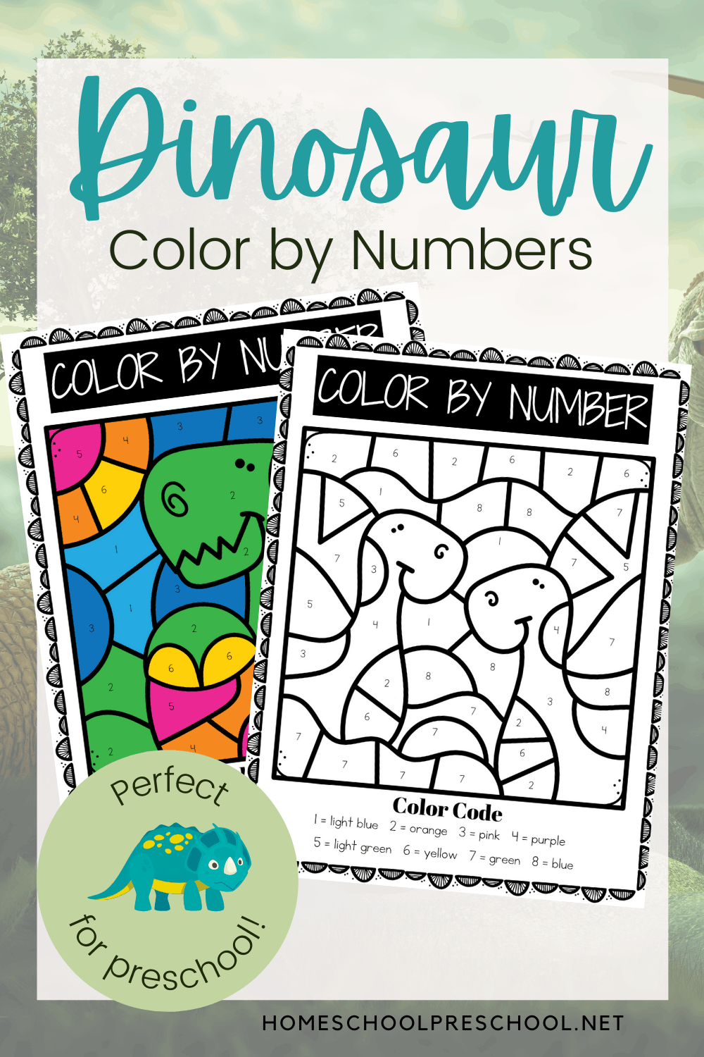 Dinosaur Color by Number Printables