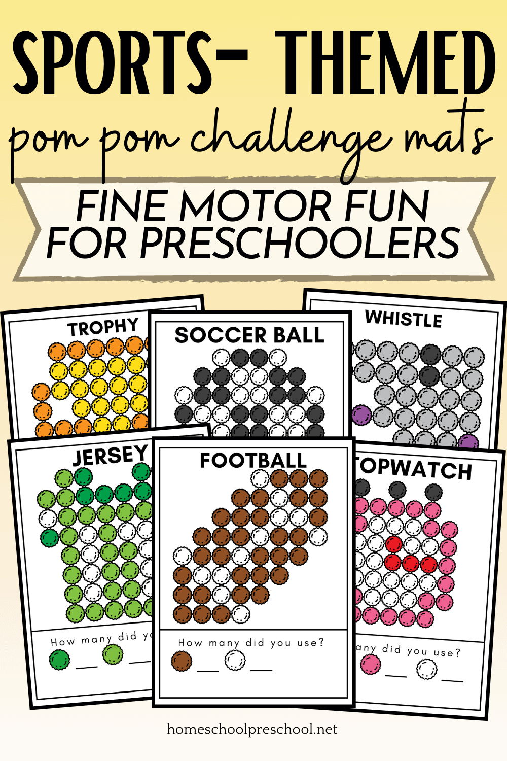 Printable Sports Pom Pom Mats Fine Motor Activities