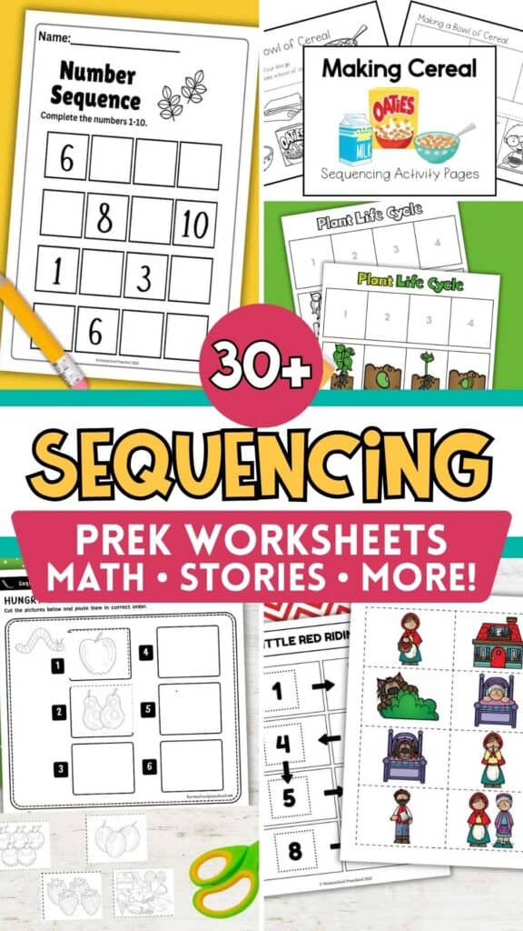 30+ sequencing worksheets for preschool featuring number sequencing, life cycle activities, and pattern worksheets for kids
