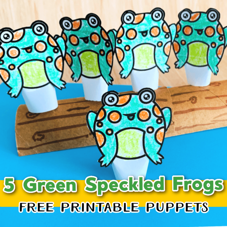 5 Green Speckled Frogs Printable Puppets for Preschool