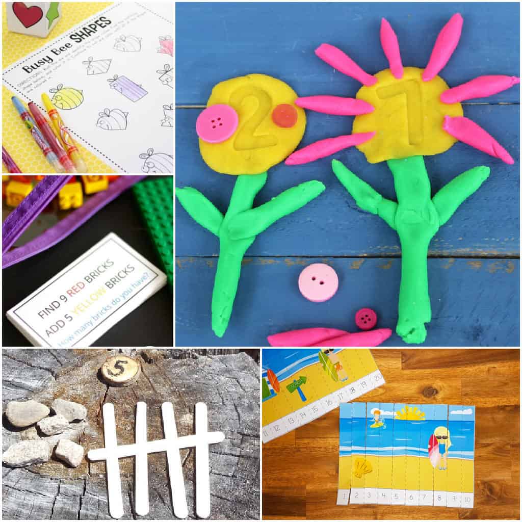 collage of preschool math activities for summer