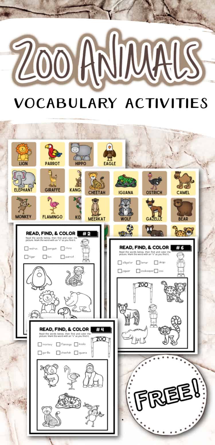 zoo-activity-pages Zoo Vocabulary Words for Preschoolers