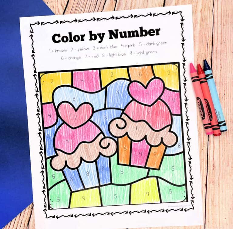 Free Printable Cupcake Color by Number Worksheet