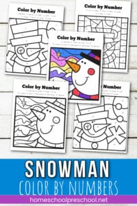Color by Number Snowman Worksheets for Preschool