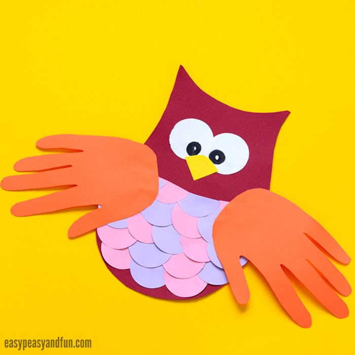 Construction-Paper-Owl Handprint Winter Animals Crafts