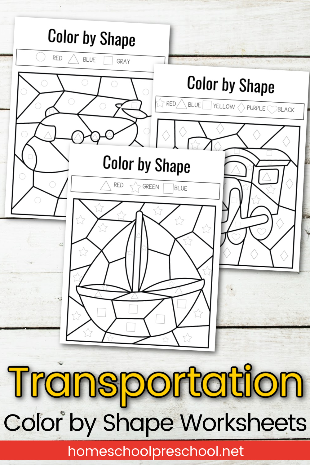 Transportation Themed Color by Shape Printable