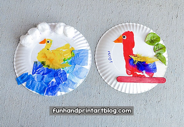 Duck-Parrot-Paper-Plate-Crafts-Kids Jungle Animal Activities