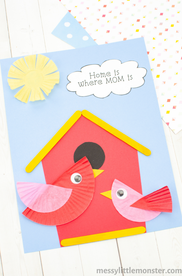 Mothers-Day-BirdHouse-Craft-1-735x1110 Mother's Day Crafts with Cupcake Liners