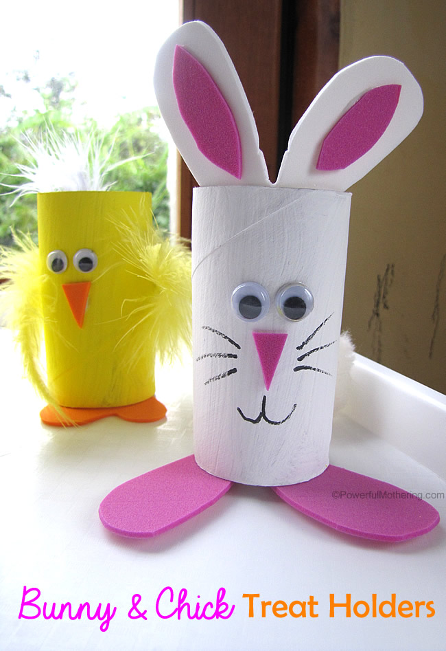 bunny-chick-easter-treat-holder-from-cardboard-tubes-tp-rolls-2 Rabbit Crafts for Preschoolers