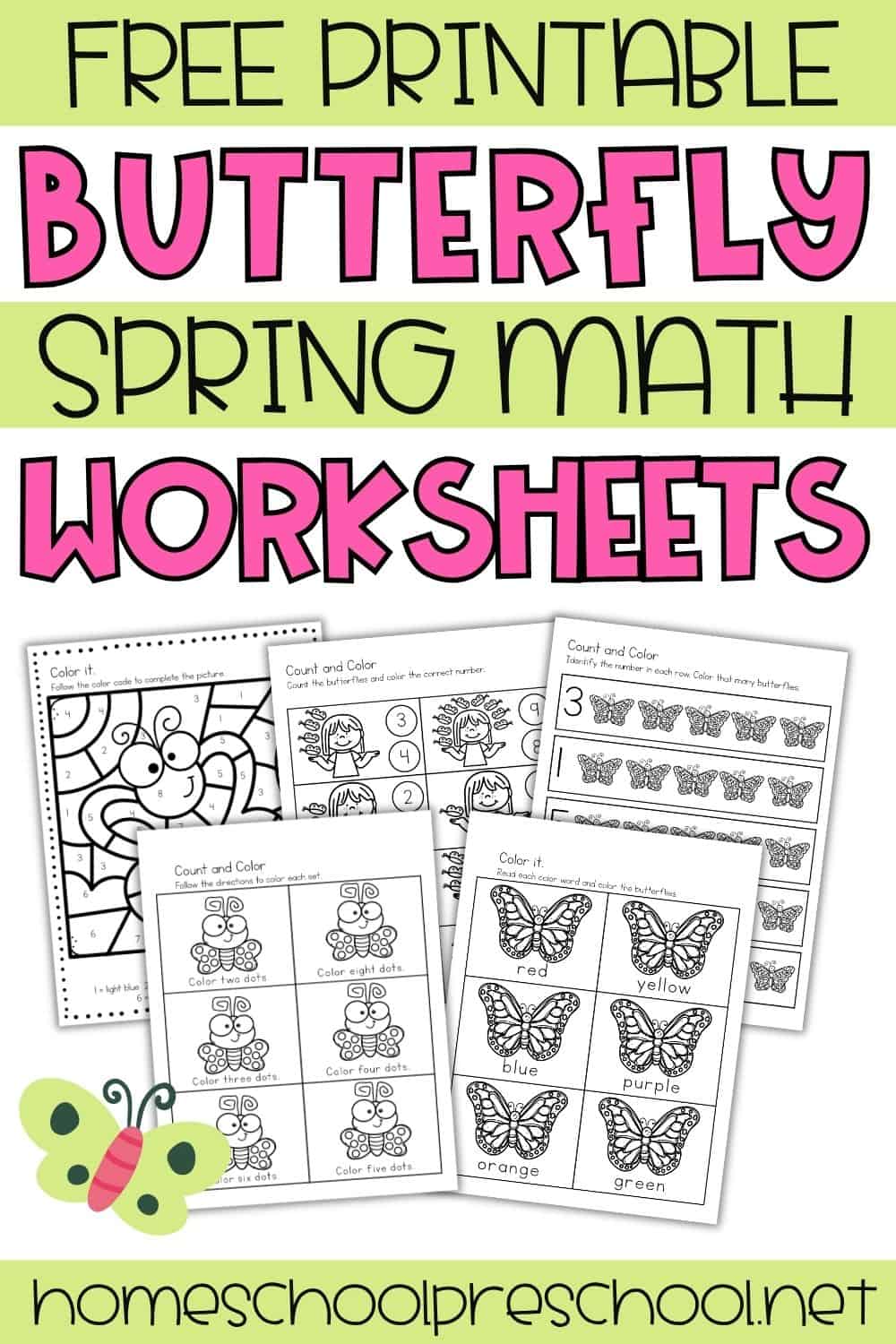 Free Printable Butterfly Math Worksheets for Preschoolers