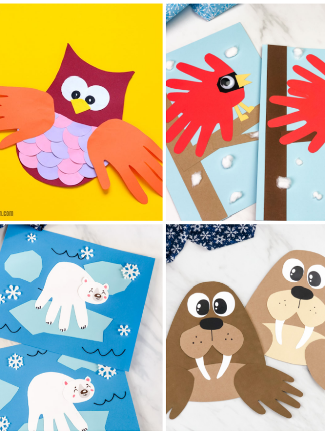 Handprint Winter Animals Crafts Story