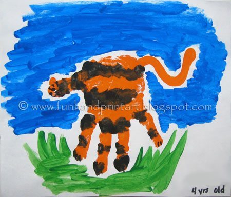 handprint-tiger-craft Jungle Animal Activities