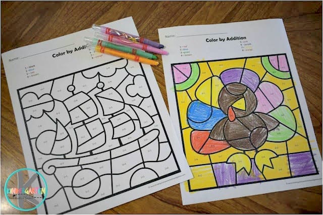 Thanksgiving-Color-by-Number-Addition Thanksgiving Printables for Preschoolers