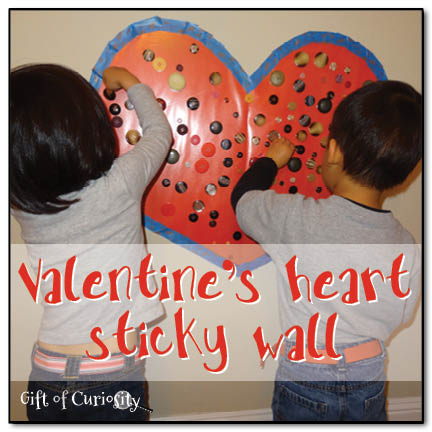 Valentines-heart-sticky-wall-Gift-of-Curiosity 20 Valentine's Day Sensory Activities for Preschoolers