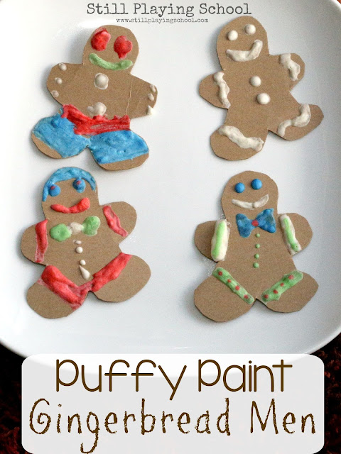 puffy-paint-gingerbread-men-craft-kids Cookie Crafts for Preschoolers