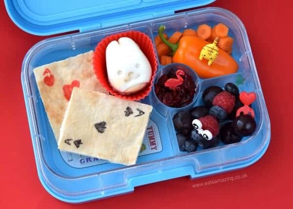 Alice-in-Wonderland-fun-book-themed-kids-lunch-idea-in-the-Yumbox-Panino-from-Eats-Amazing-UK Alice in Wonderland Printables and Preschool Activities