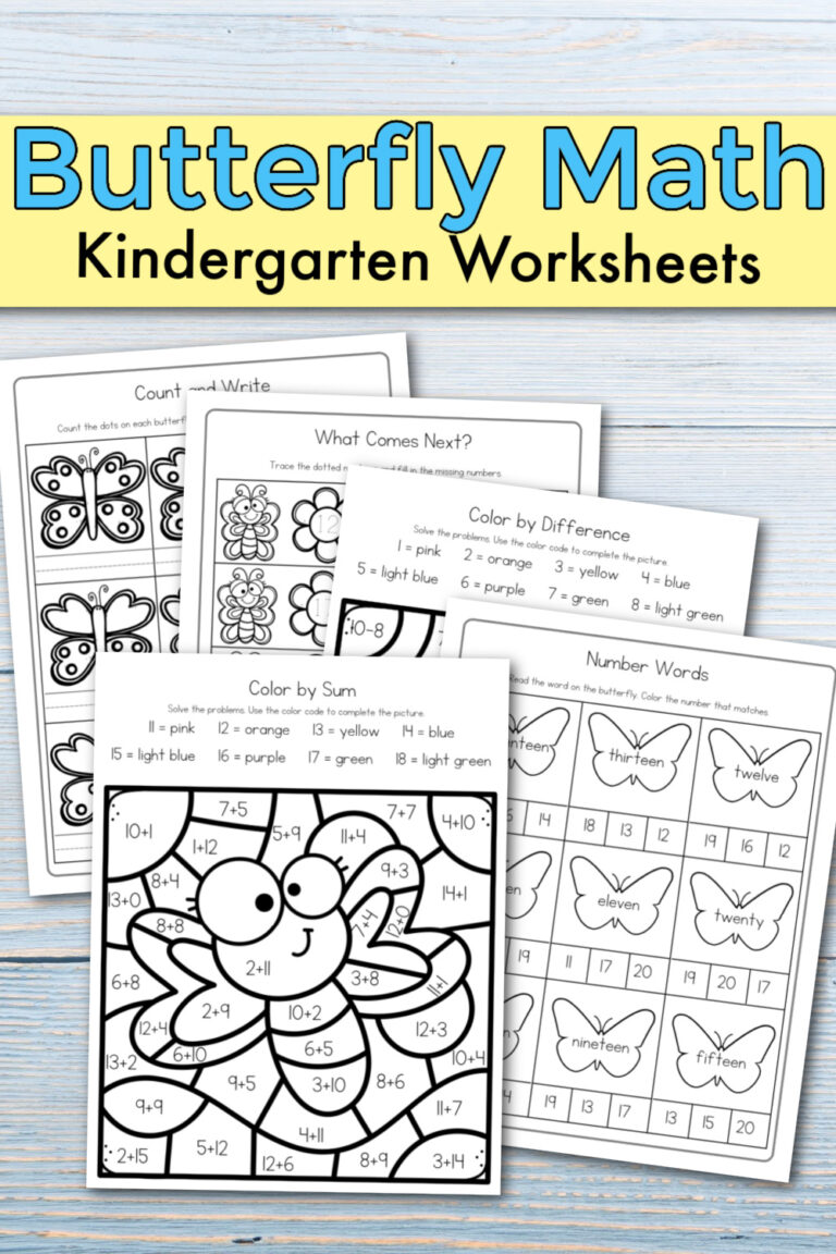 Butterfly Math Worksheets for Kindergarten