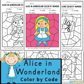 Alice-in-Wonderland-Color-by-Code Alice in Wonderland Printables and Preschool Activities