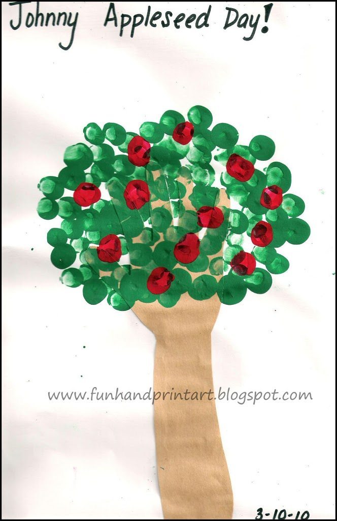 fingerprint-apple-tree-handprint-art Activities for Johnny Appleseed Day