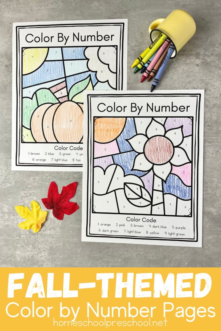 Fall Color by Number Worksheets
