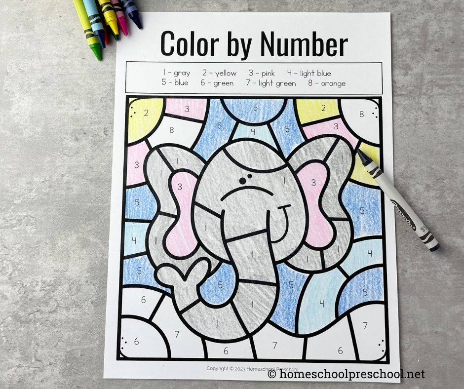 elephant-activities-preschool Color by Number Elephant