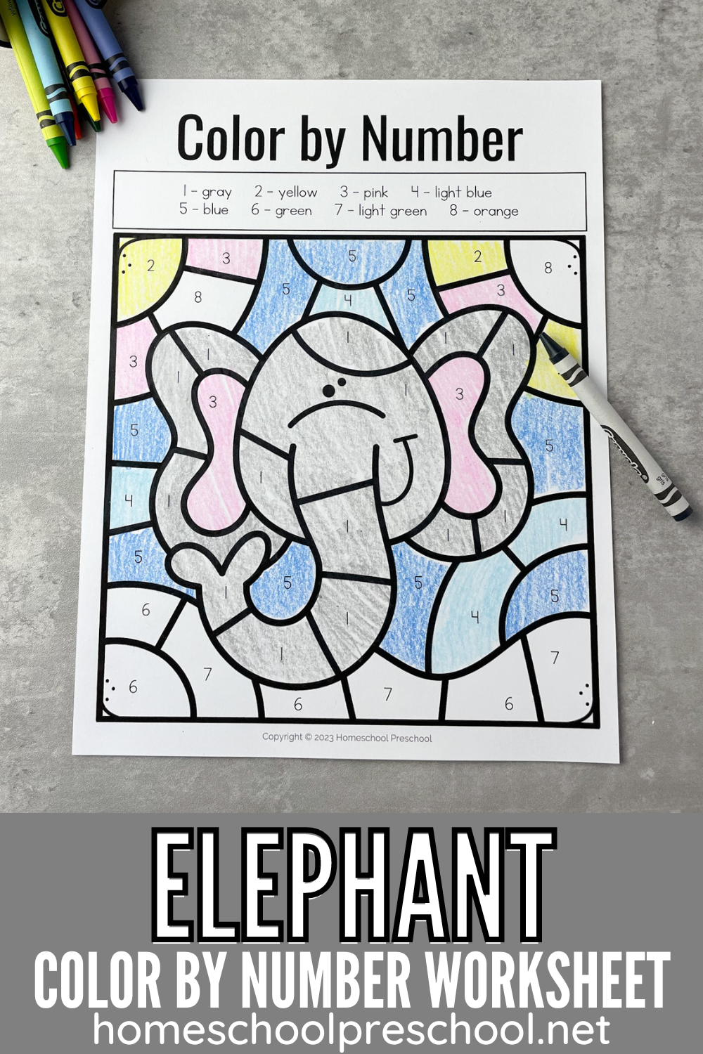 free-printable-elephant Color by Number Elephant