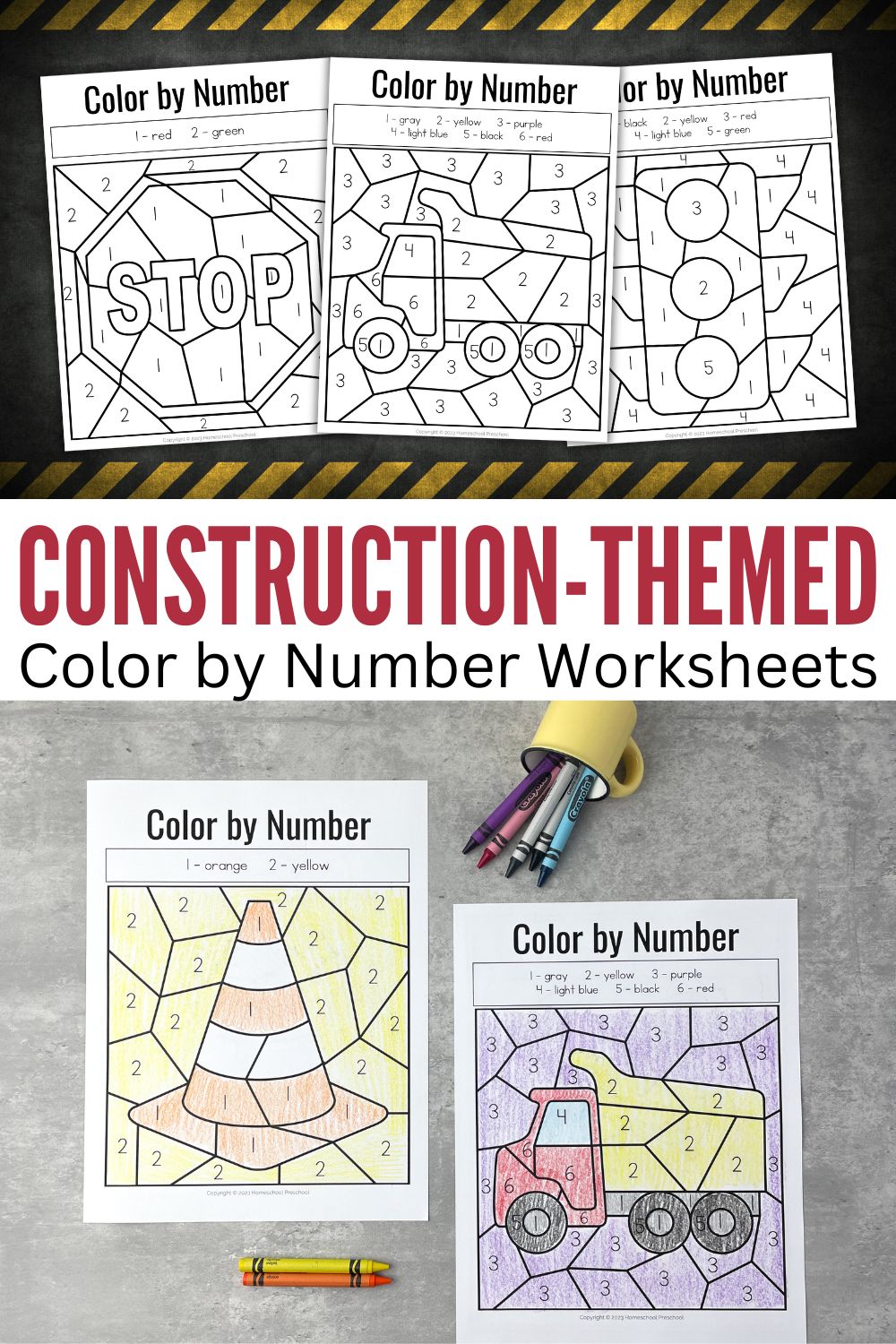 preschool-construction-theme-printables Construction Color by Number