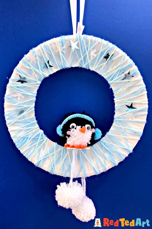 Pompom-Penguin-wreath Paper Plate Penguins