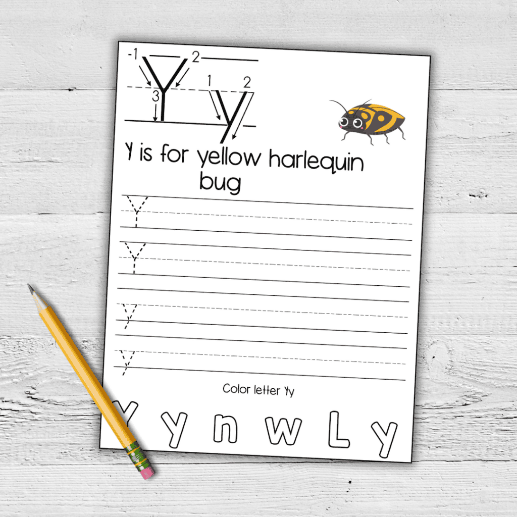 Letter Y Insect Bug-Themed Preschool Letter Recognition Worksheet