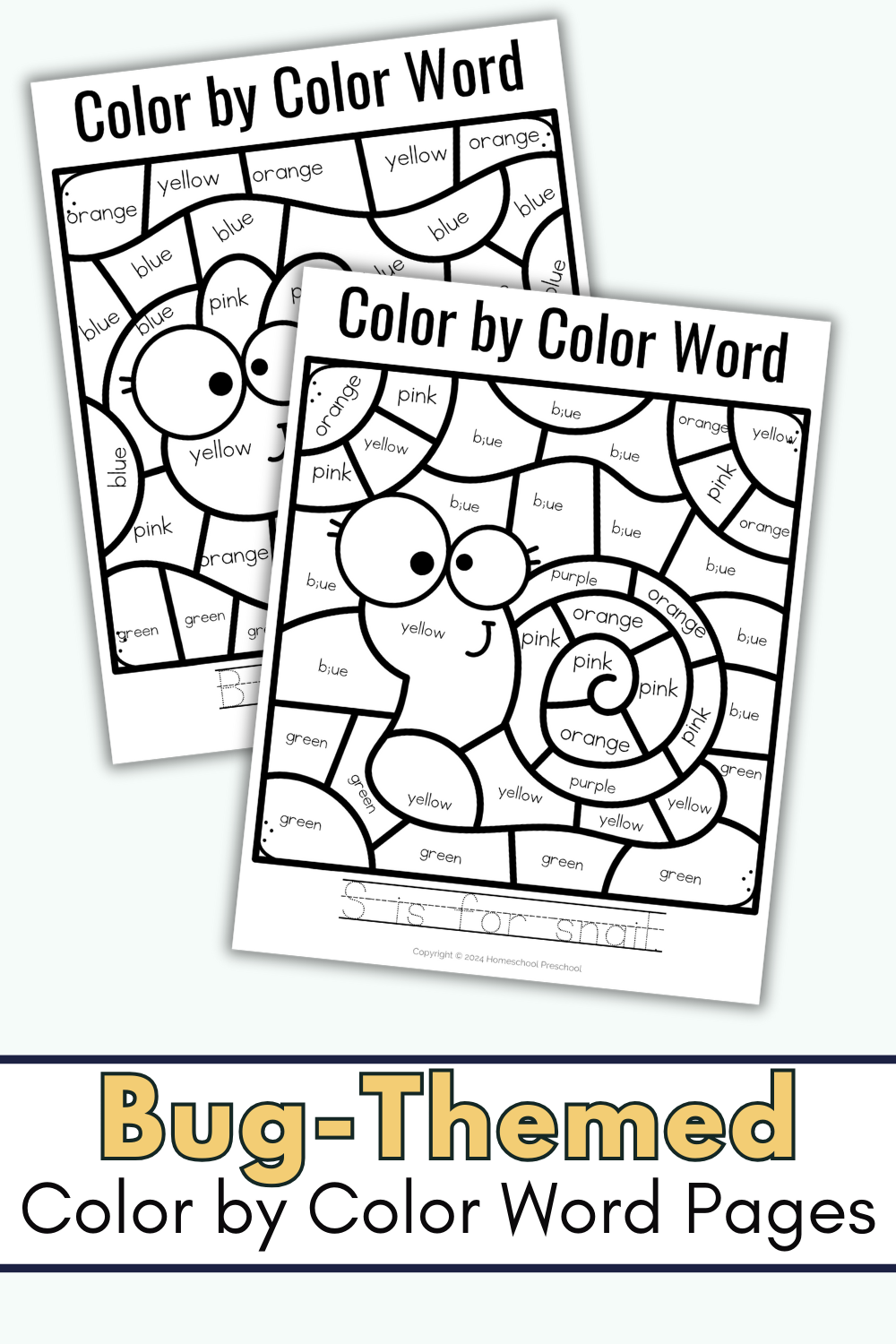 bugs-for-kindergarten Color by Color Words Worksheets