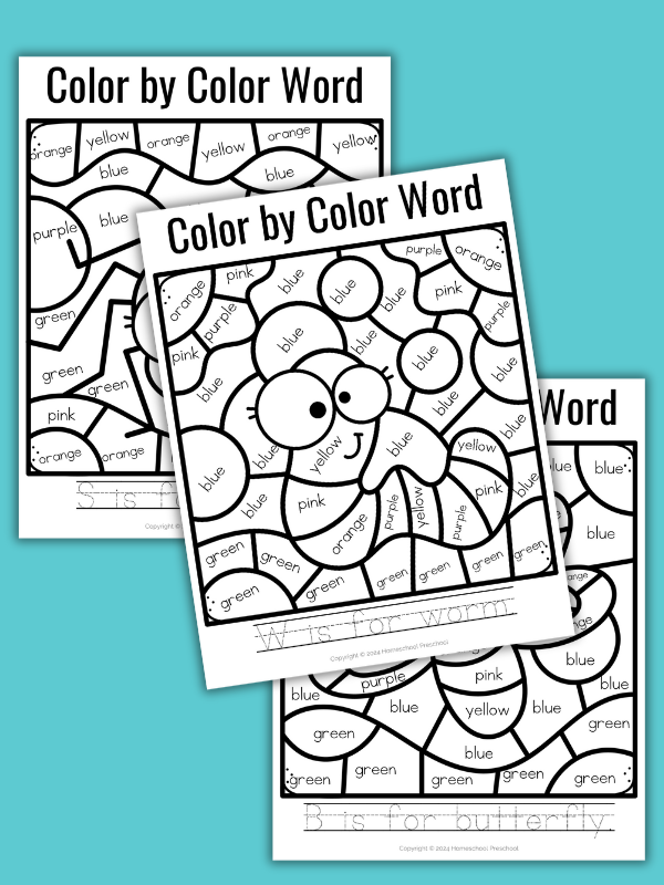 Color by Color Words Worksheets