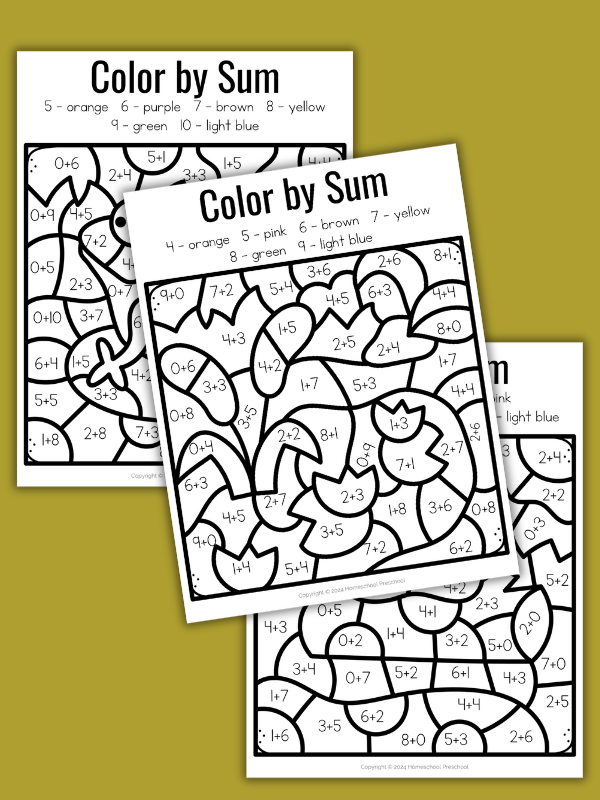 Color by Sum Worksheets