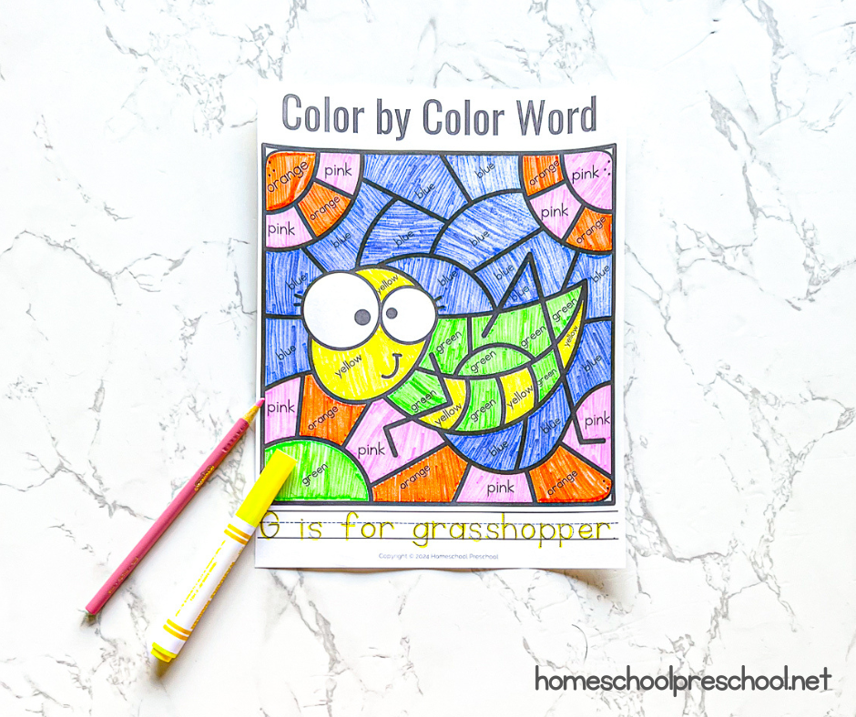 cute-bug-coloring-pages Color by Color Words Worksheets